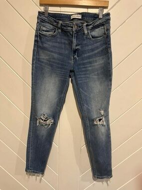 Flying Monkey Distressed Cropped Blue Ankle Jeans